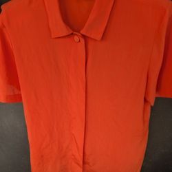 Womens Silky Laura & Jayme Size 8 Or Small. Bright Orange, Hidden Button Down Shirt Blouse Top