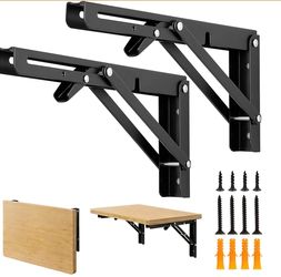 Ravinte Matte Black Folding Shelf Brackets, 10 Inch, 2 Pack