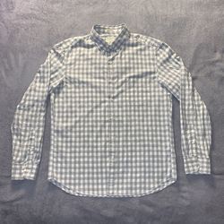 J Crew Vintage Size Large Shirt Long Sleeve Gingham Plaid White Gray Grey Slim