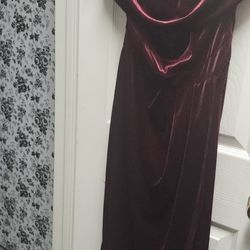 Burgundy Off Shoulder Velvet Dress