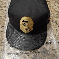 A Bathing Ape BAPE x 24karats Black & Gold Snakeskin Brim Snapback Cap 100% Authentic RARE!!