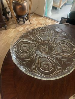 Vintage 21 1/2”  Diameter.  Very Heavy Glass Platter