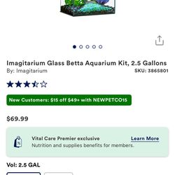 Imagitarium Glass Betta Aquarium Kit, 2.5 Gallons