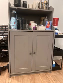 Gray Wood Storage Cabinet with Shelves