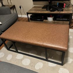 Leather Ottoman With Steal Base