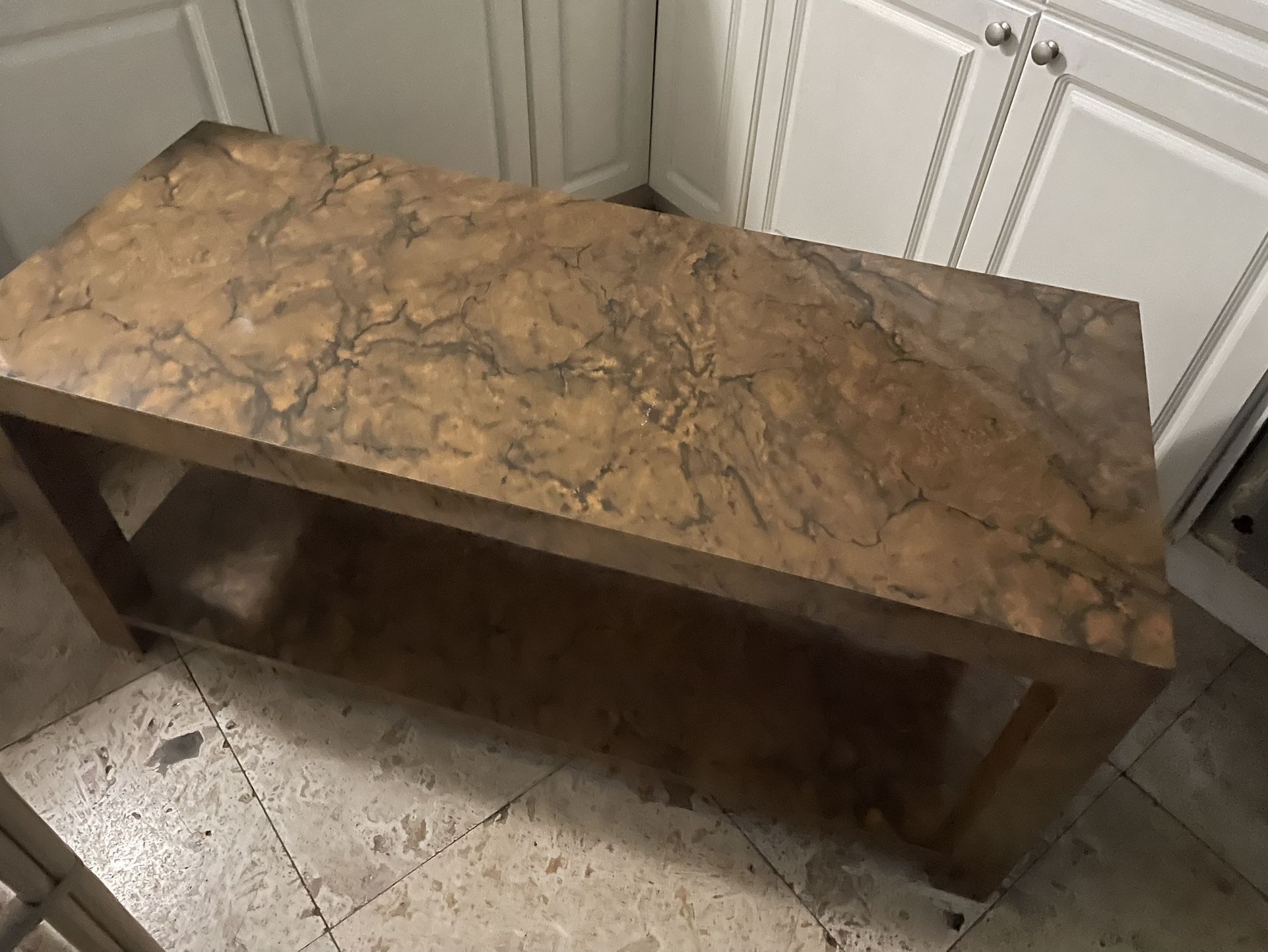 Vintage Mid Century Modern Burl Laminate Two Tiered Coffee Table
