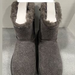 UGG MINI BAILEY BOW MICRO CHEETAH CHARCOAL BOOTS - WOMEN'S Size 7
