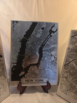 Set of 3 IKEA PJÄTTERYD Metallic City Map Canvases (NY, London, Paris)
