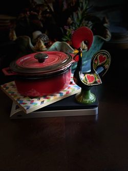 Portuguese Folk Art Rooster & Red Ceramic Baking Dish (Bundle)
