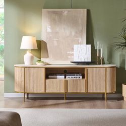 Luxury 70" Fluted TV Stand, Modern Chic Entertainment Center for TVs Up to 80 inches, TV Console with Faux Marble Top, Curved Profile Design, Media Co