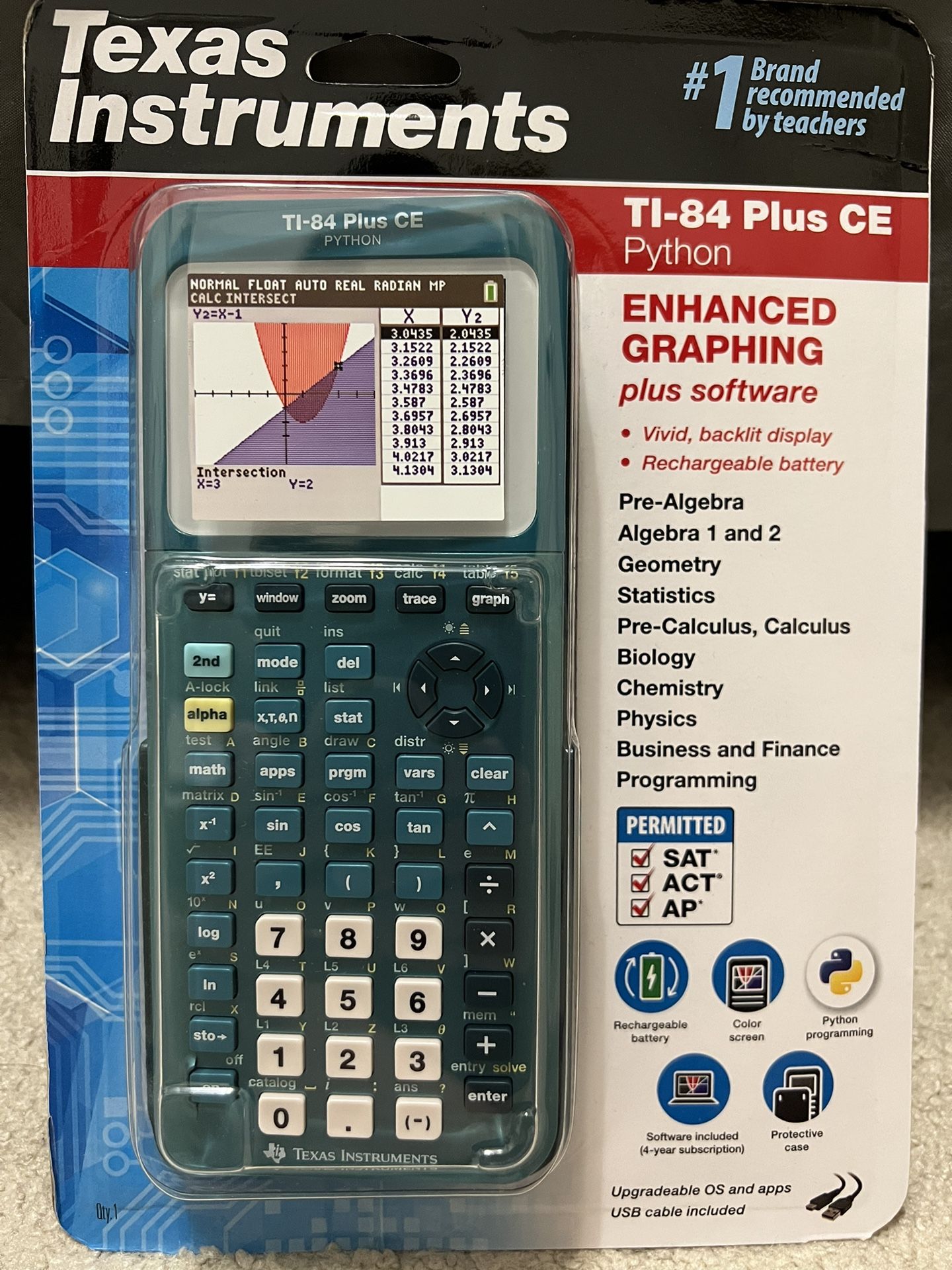 Texas Instruments TI-84 Plus CE Graphing Calculator, Teal (Metallic), 7.5 inch