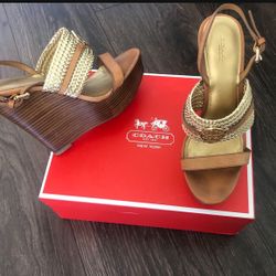 Coach Gold Wedge Sandals Size 7.5 