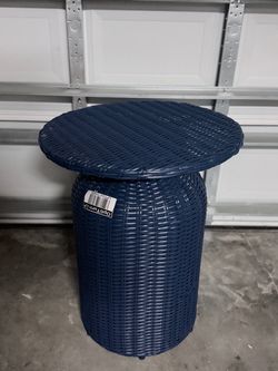 Navy Blue Wicker Round Side Table