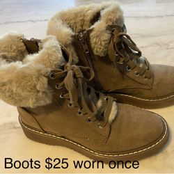 Tan Boots W/ Fur Around Ankle! (Worn Once Inside)  Sz 5.5  $25