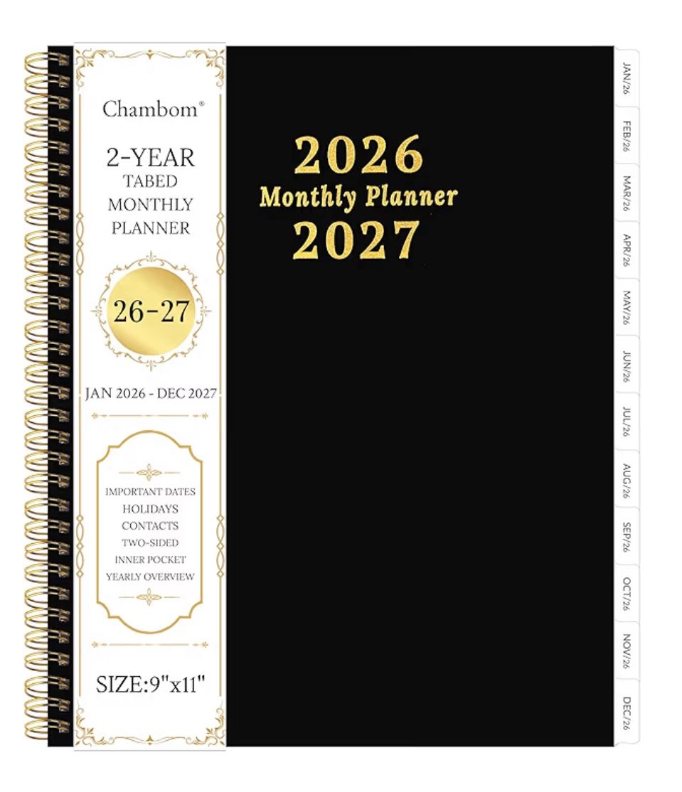2026-2027 Monthly Planner, 2 Year Planner, Colander. 9βX11β, Tabs, Double Sided Pocket, Good Quality Paper.