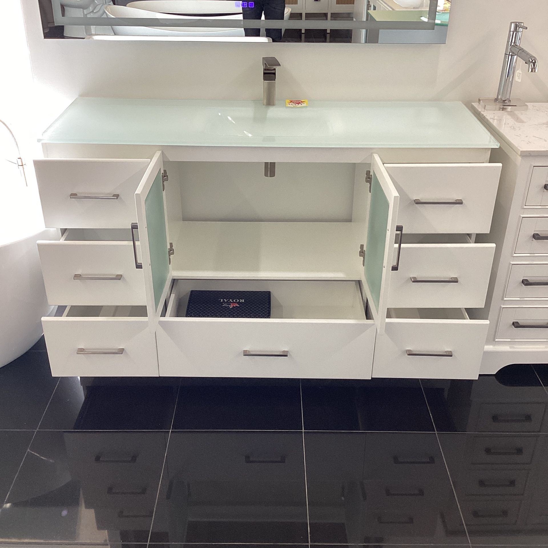 60” Bathroom Vanity With Glass Top Solid Wood Ready For pick Up