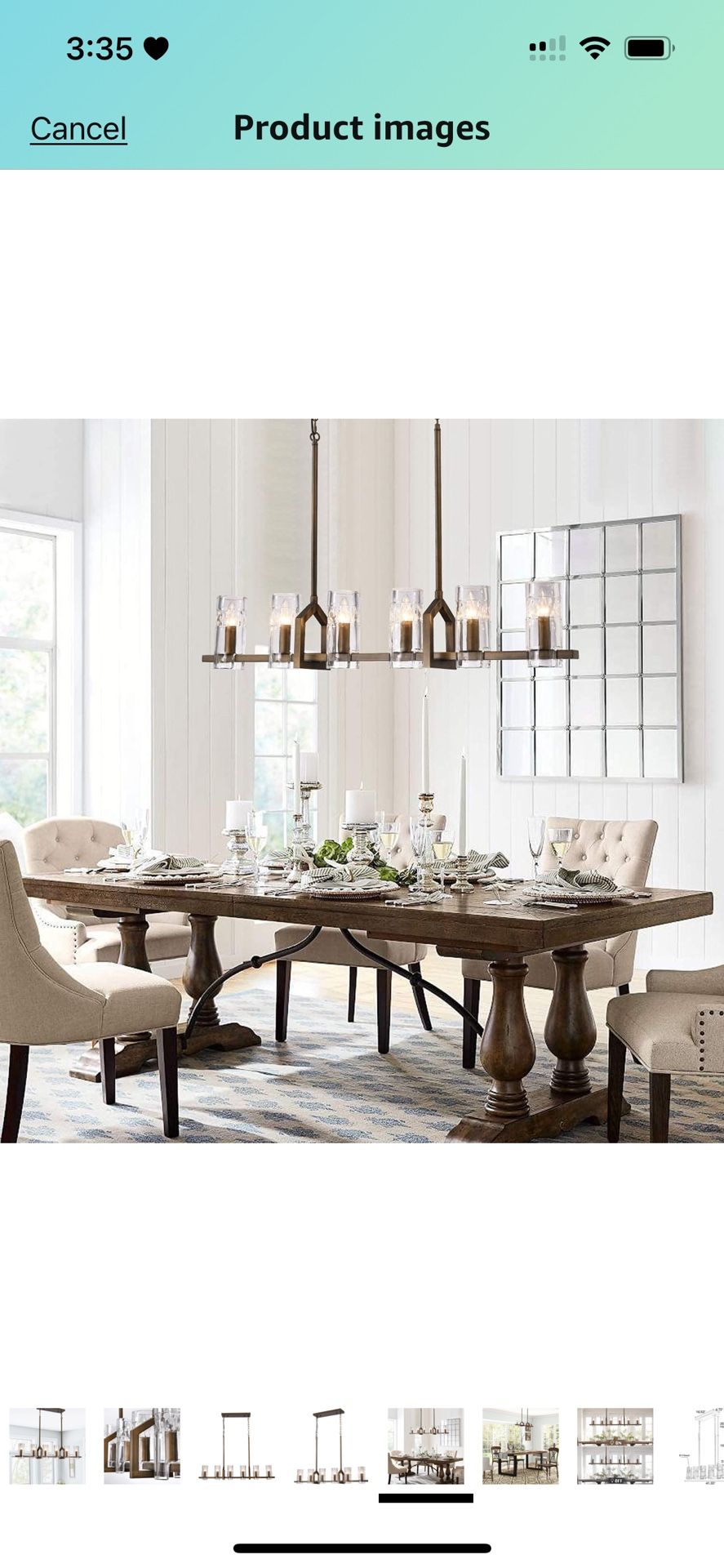 6-Light Solid Clear Glass Candle Chandelier, Modern Farmhouse Linear Pendant Light Fixtures Hanging for Dining Room Table Kitchen Island and Pool Tabl