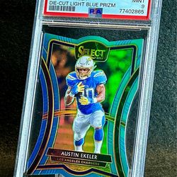 2019 Select 🔥 Austin Ekeler 🔥 Die-Cut Light Blue Prizm 97/99 PSA 9 Mint 💎 - Chargers / Washington Commanders