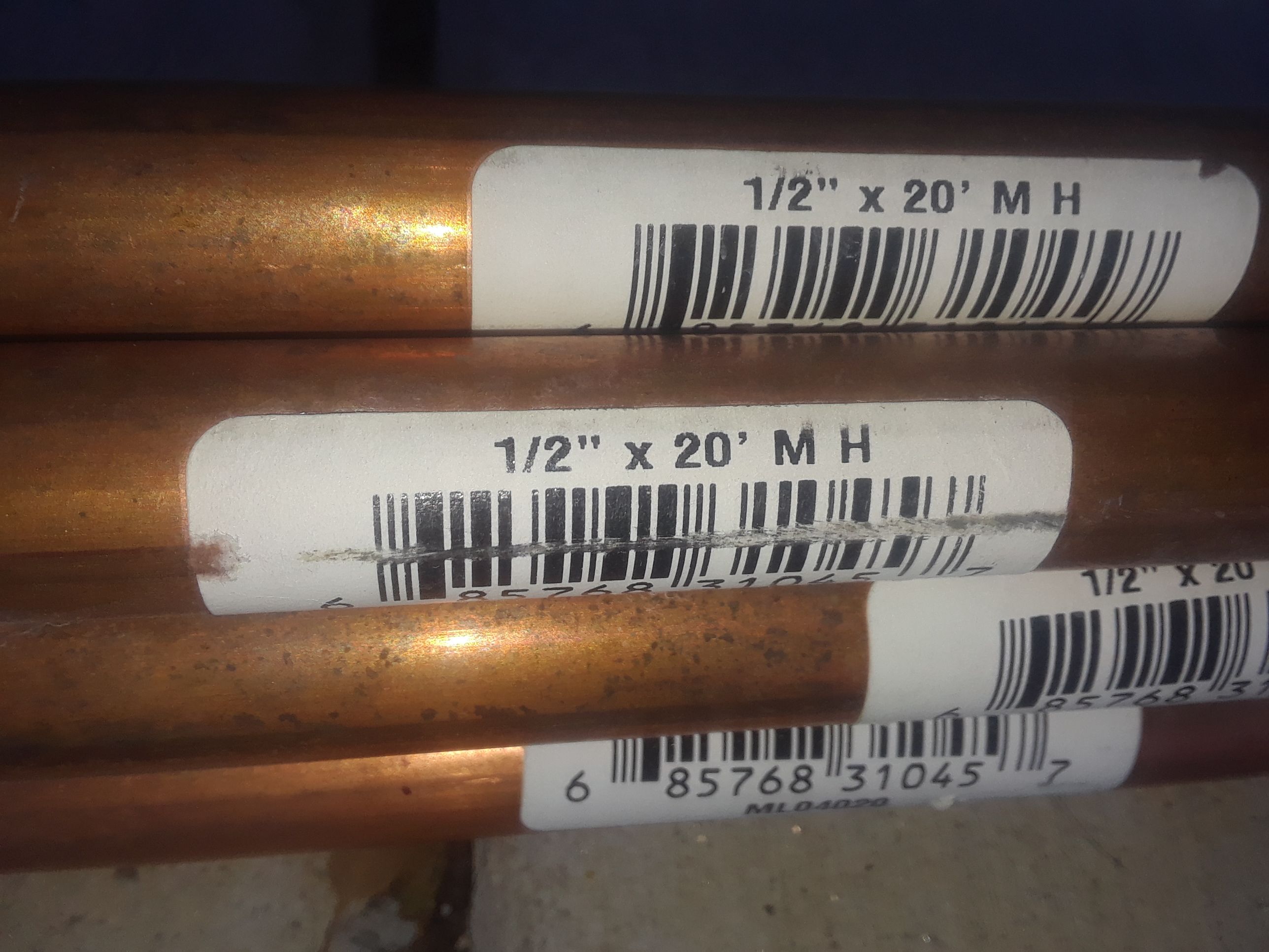Cobre 1/2" xxx20' pipas