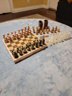 Custome Stone Chess Board Set With Two Full Sets Of Stone Pieces