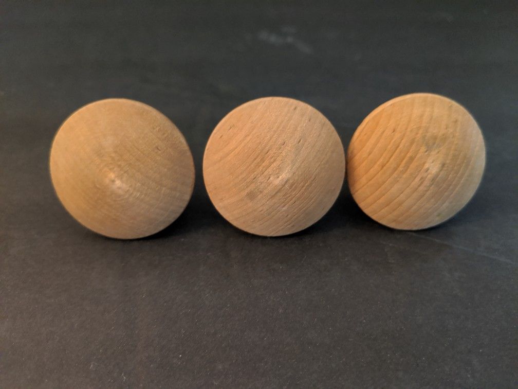Set of Three Raw Wood Furniture or Cabinet Knobs