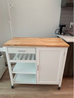 BELLEZE Multi-Storage Wood Top Cabinet with Wheels - White