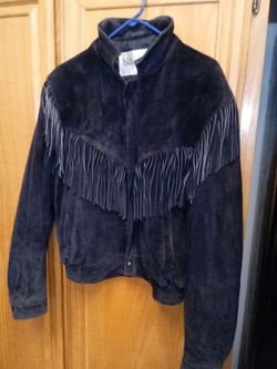 Vintage 1980's Wilson's black suede frindged jacket. Size men med