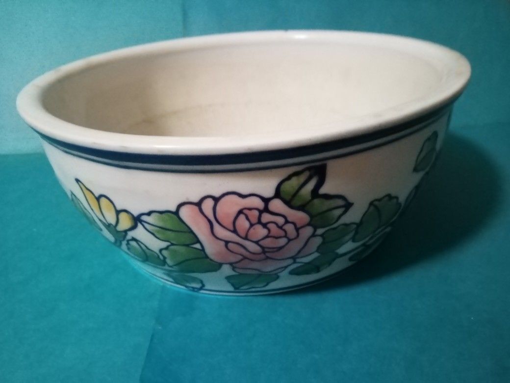 Vtg AAA Imports Ceramic Floral 8x3" Bowl Planter