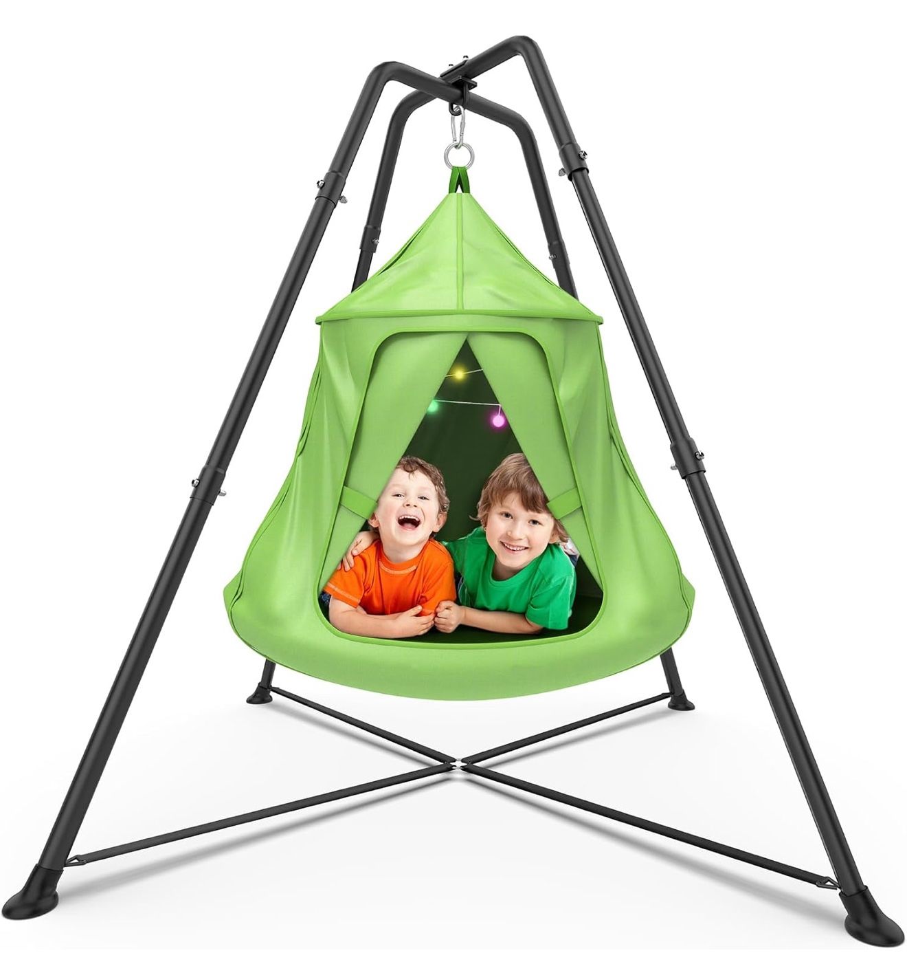 X-Shaped Swing Set, Swing Stand Frame with Tent Swing Chair/Sensory Swing, Hammock Chair with Stand for Kids and Adults, 330 lbs Capacity, w/Rainbow L