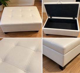 ✨ Beautiful White Leather Storage Ottoman – Very Good Condition!