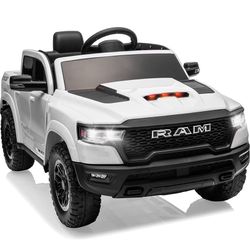 0943 Licensed Ram 1500 RHO 12V Kids Ride on Truck, Toddler Ride on Toys with Remote Control, Children Electric Vehicles with Truck Bed Storage, Smooth