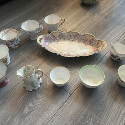 Antique  Tea Cups And Serving Dish