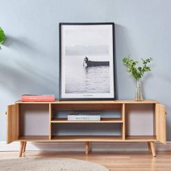 2 Tier TV Stand Console Table W/ Cabinet & Shelves