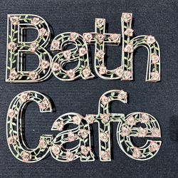 Huge 26" Vintage Metal 3D Floral Wall Signs - Cafe & Bath