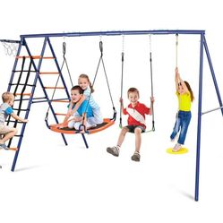Swing Set for Backyard - 6 in 1 Multifunction Kids Swing Set Heavy Duty 550 lbs Outdoor Extra Large