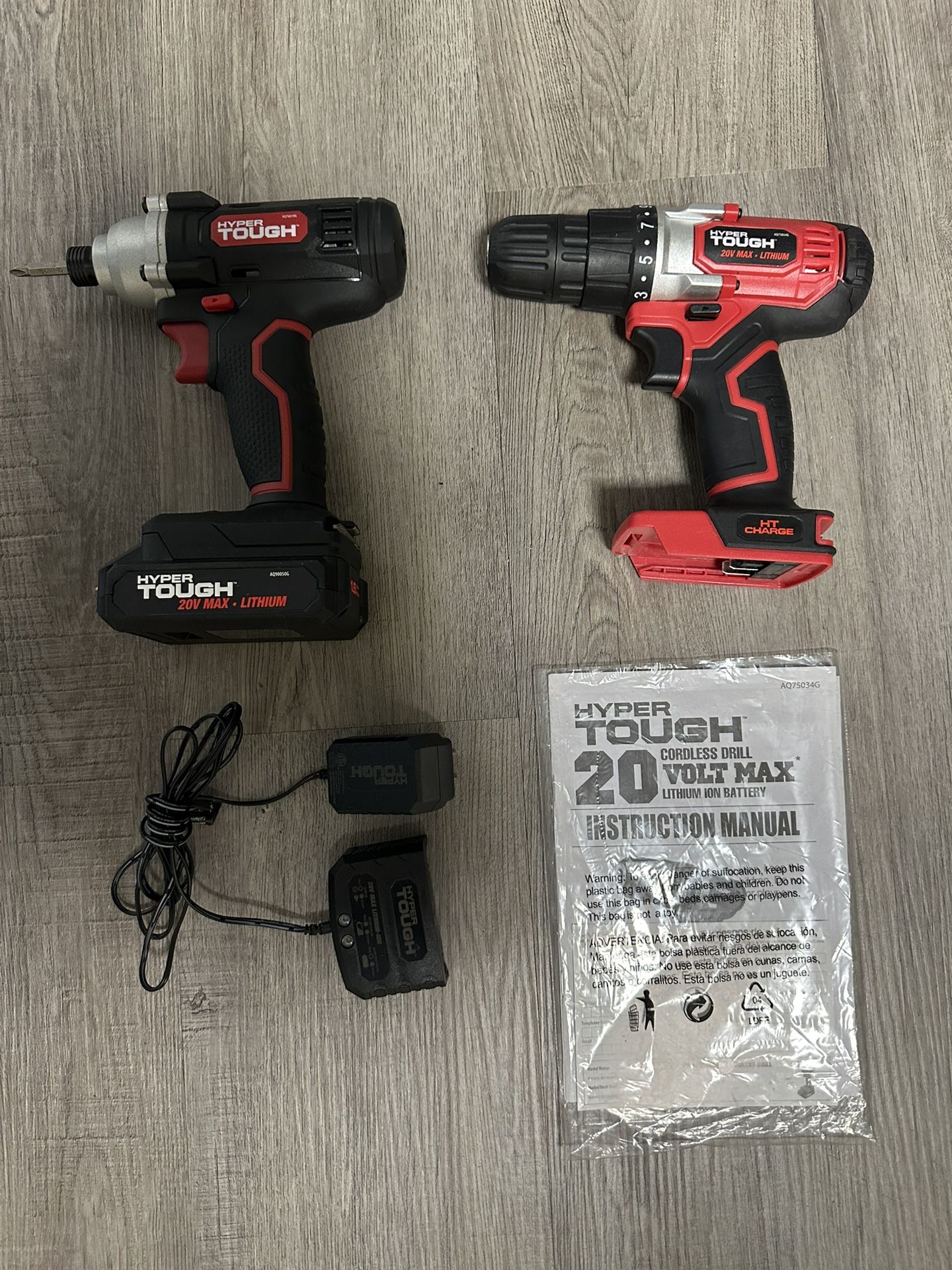 Hyper Tough 20 V Cordless Impact And Drill With One Battery And Charger