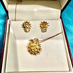 Celestial 18K Gold Necklace & Earring Set with CZ Accents 