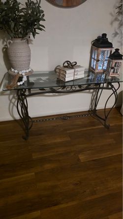 Wrought Iron and Glass Console Table