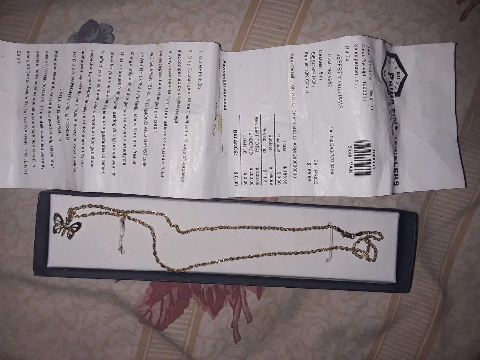 10K Gold Necklace and Charm