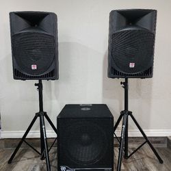 Rockville Powered Subwoofer And Speakers With Stands. For Pro DJ