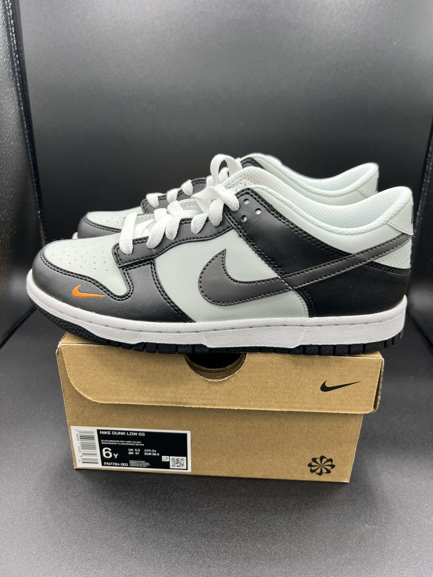 Nike Dunk Low Black Bright Mandarin Mini Swoosh (GS)