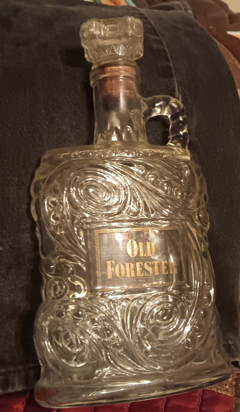 VTG Old Forester 1952 KY BOURBON Whiskey DECANTER embossed swirls W/ handle