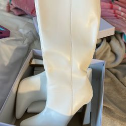 White Knee High Boots 