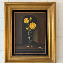 Gorgeous Vintage Painting With Ornate Gold Frame 