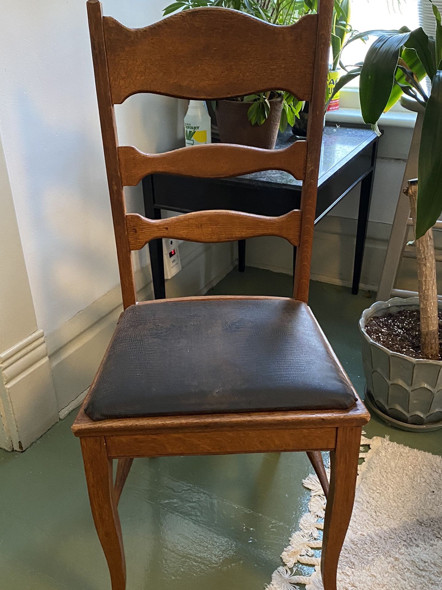 Brown Wood Leather Black Desk Chair / Chair / Computer Chair / Antique Chair / Vintage Chair