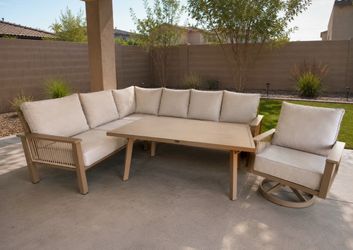 *New In Box Patio Furniture* Aluminum Patio Sectional W/Swivel Chair Rope Accents