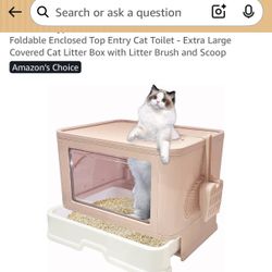 Foldable Enclosed Top Entry Cat Toilet - Extra Large Covered Cat Litter Box with Litter Brush and Scoop