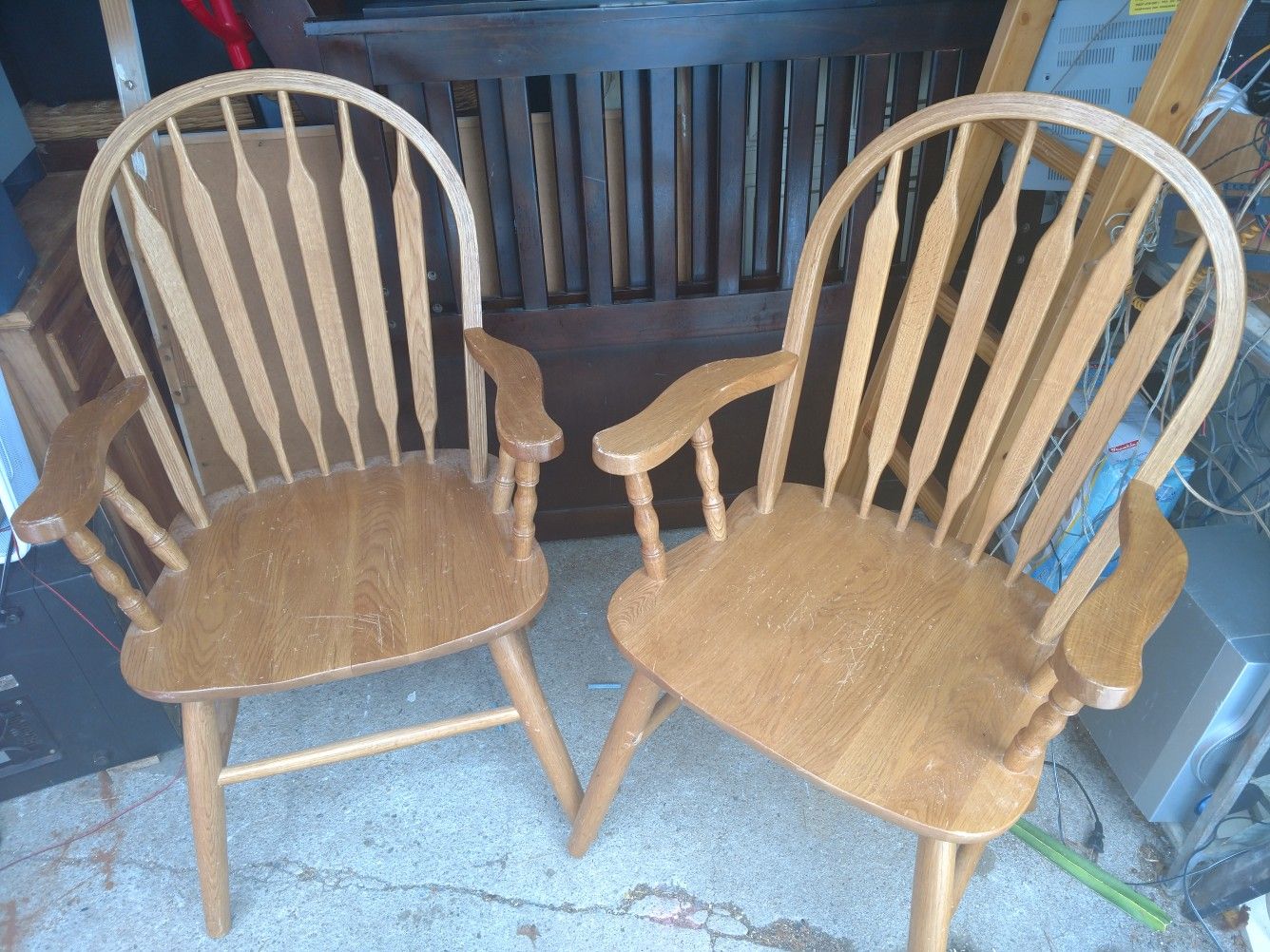 2 solid oak kitchen armchairs