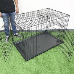 (Brand New) $75 Folding 48” Dog Cage 2-Door Pet Crate Kennel w/ Tray 48”x29”x32”