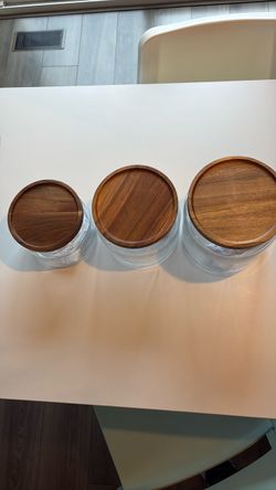 Glass Canisters with Wood Lids Set of 3